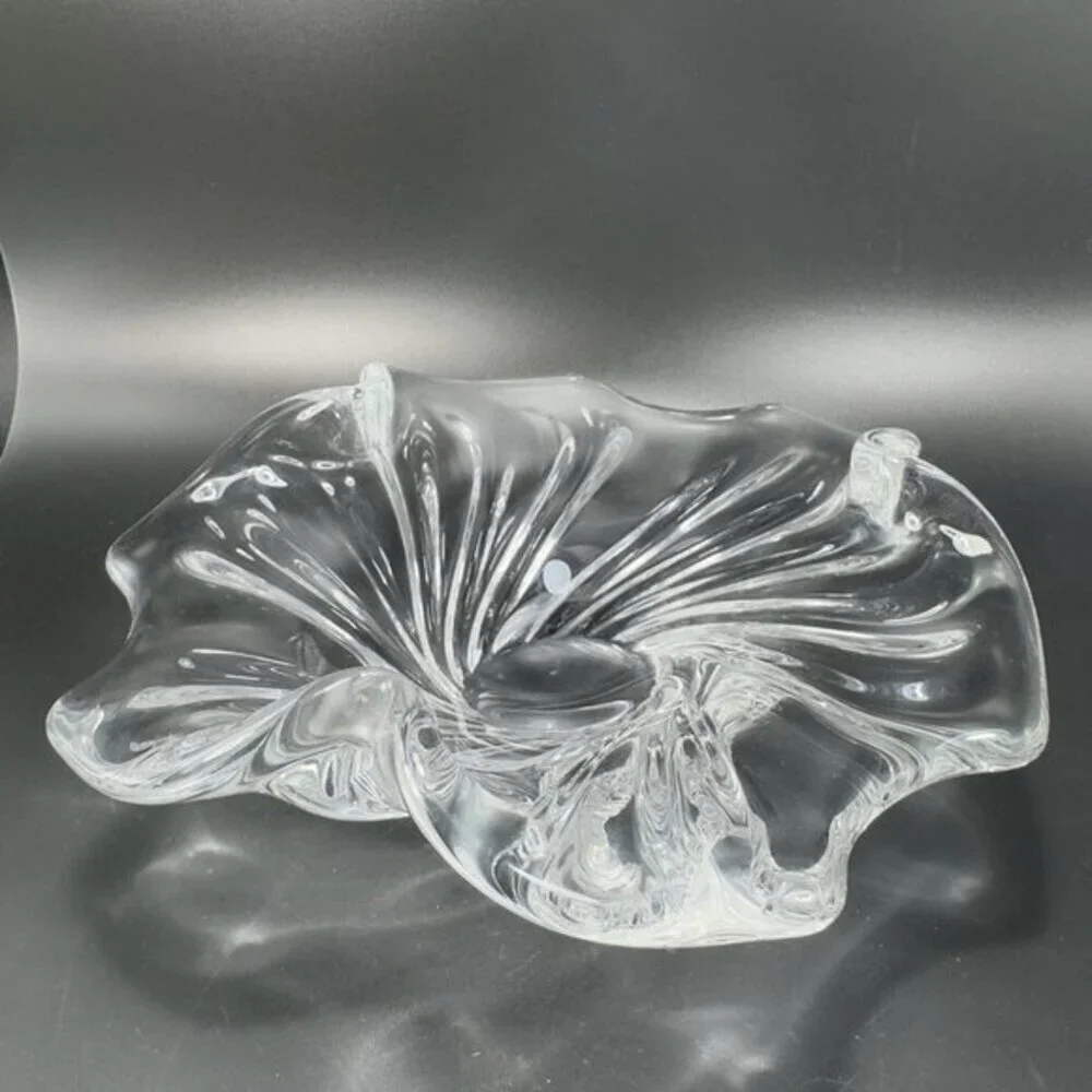 Vintage 1980s Venetian Clear Glass Dish Bowl Centerpiece Made In Italy Decor VTG